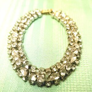 1950s Rhodium Rhinestone Bracelet 7.5" Pear Cut Mid-Century Bridal Ice